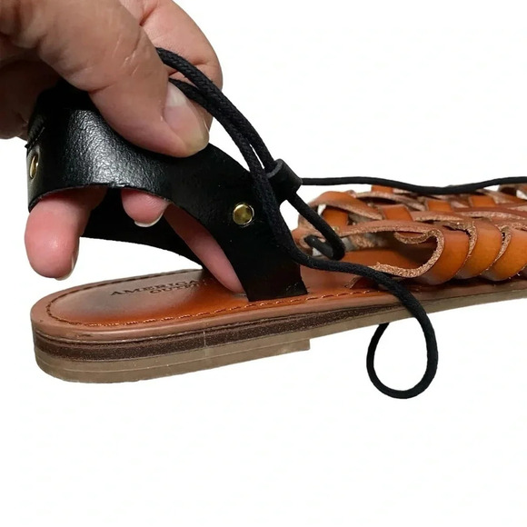 American Eagle Brown Black Woven Gladiator Lace-Up Sandals Size 8 Boho - Picture 7 of 10